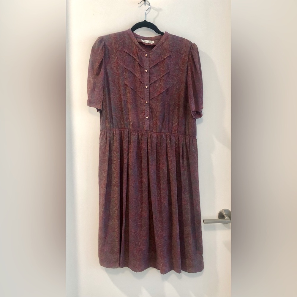Vintage Paisley Print Midi Dress - size L
